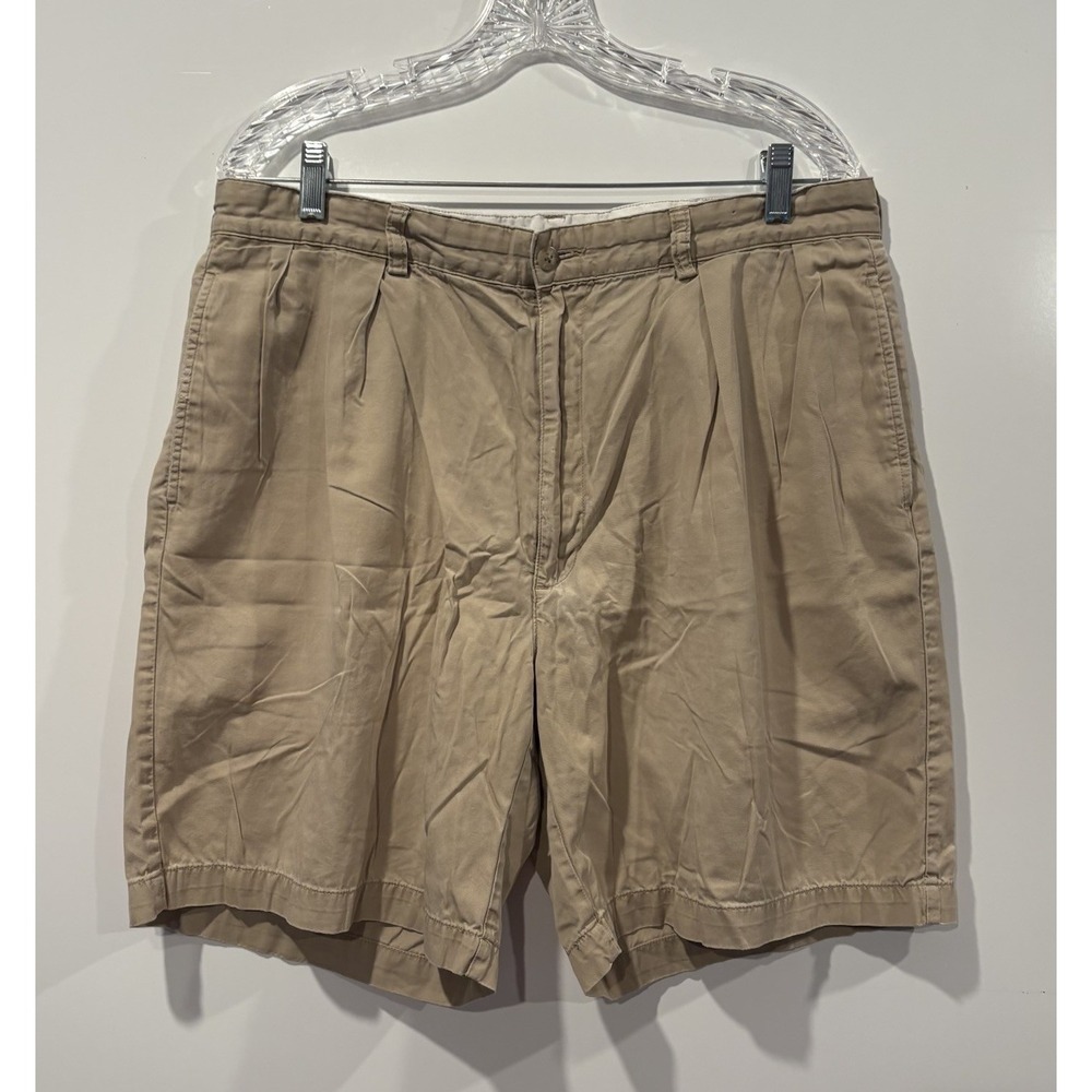 Polo Golf Ralph Lauren Mens 38 Tan Khaki Pleated Chino Shorts Cotton Crest Logo
